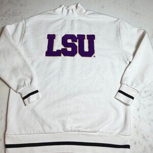 LSU Tigers Flocked Logo Sweatshirt XS Gameday Couture White Varsity Pullover